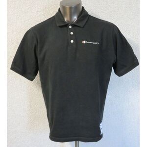 Mens Champion Reverse Weave Polo Shirt Short Sleeve Black Size L 44 Cotton Solid